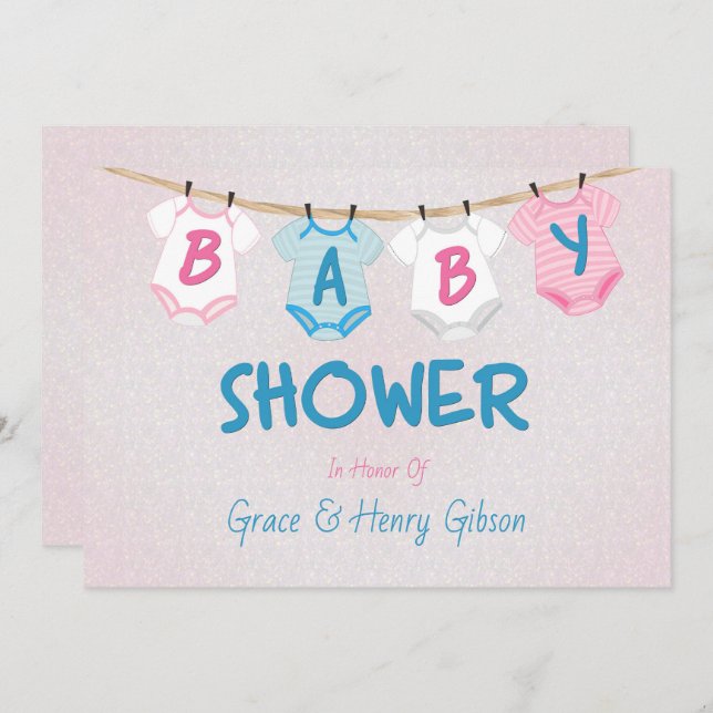 Clothesline Layette Baby Shower Invitation (Front/Back)