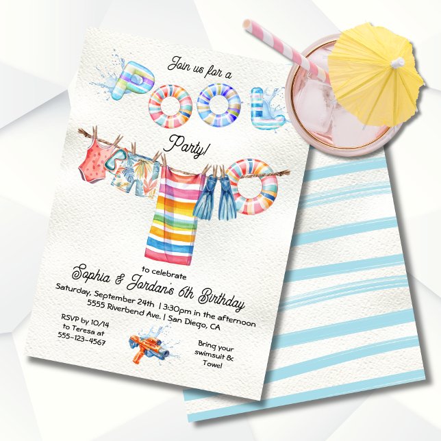 Clothesline Pool Party Birthday Invitation (Creator Uploaded)