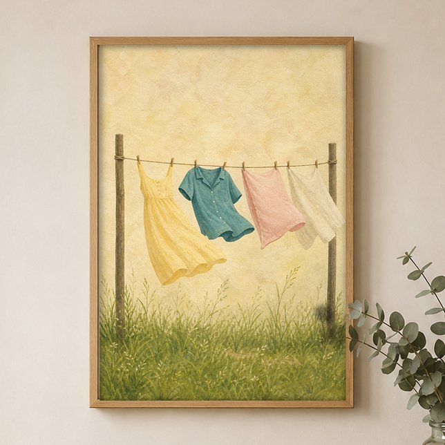 Clothesline Watercolour Farmhouse Art Poster (Shown framed for scale. Poster ships unframed; frames are an optional add-on.)