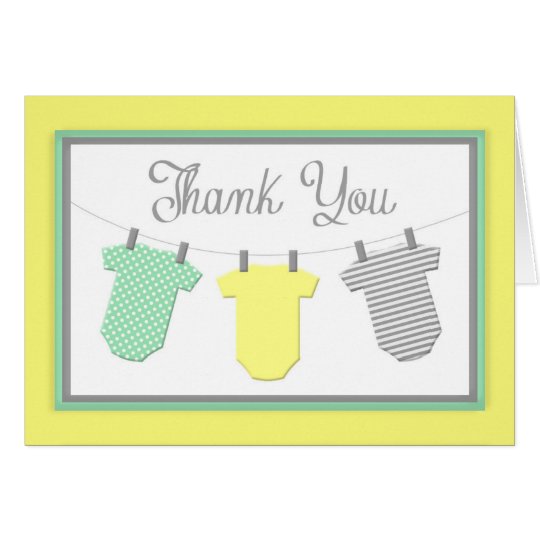 Clothesline Yellow & Aqua Baby Shower Thank You Card