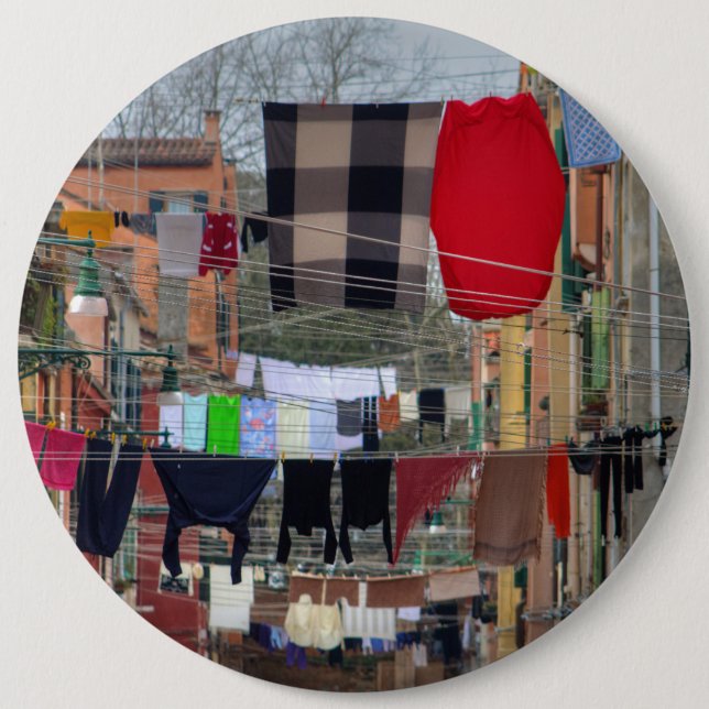 Clotheslines In Venice Italy 6 Inch Round Button (Front)