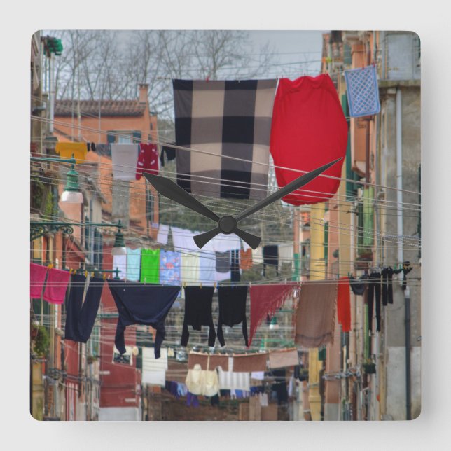 Clotheslines In Venice Italy Square Wall Clock (Front)