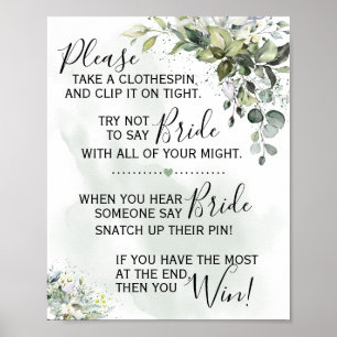 Clothespin Eucalyptus greenery game sign