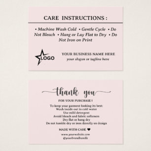 Clothing Care Instruction Package Insert Card