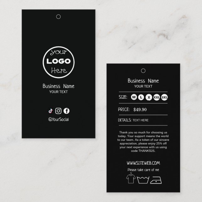 Clothing Hang Tag with Price & Logo | Double-Sided (Front/Back)