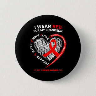 Clothing Products Red Grandson Heart Disease Aware 2 Inch Round Button