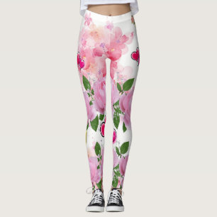 Clou jaune floral Coeurs rose polonais Leggings