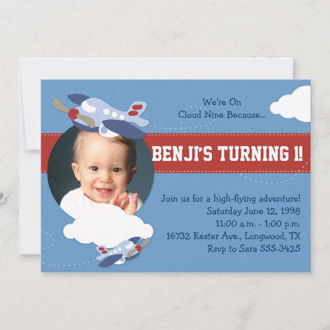 Cloud 9 - Airplane Themed Party Invitation (Front)
