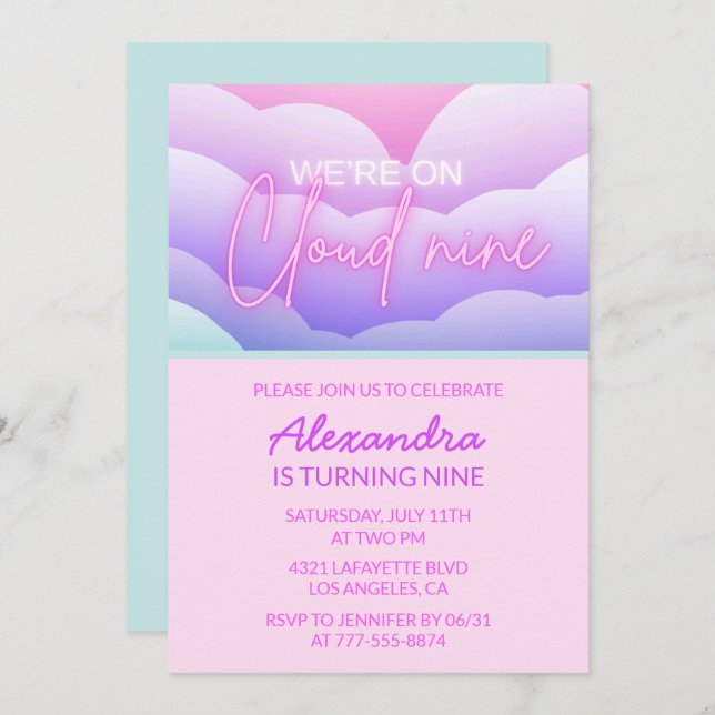 Cloud 9 anniversaire Invitations Arc-en-ciel (Devant / Derrière)