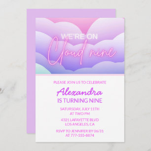 Cloud 9 Birthday Theme Invitations Rainbow