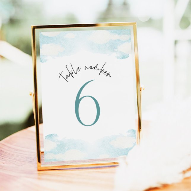 Cloud 9 Blue and White Bridal Shower 6 Table Number (Creator Uploaded)