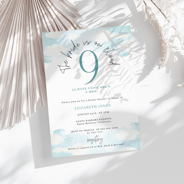 Cloud 9 Blue and White Bridal Shower Invitation (Creator Uploaded)