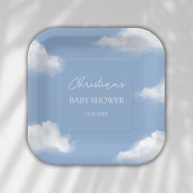 Cloud 9 Blue Baby Shower Personalized Paper Plate (Creator Uploaded)
