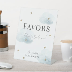 Cloud 9 Blue Clouds & Stars Boy Baby Shower Favour Pedestal Sign
