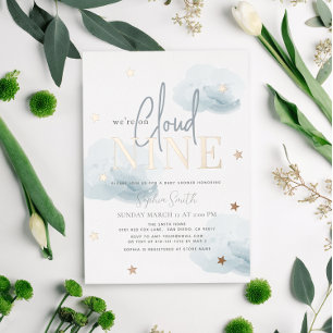 Cloud 9 Blue Clouds Watercolor Boy Baby Shower