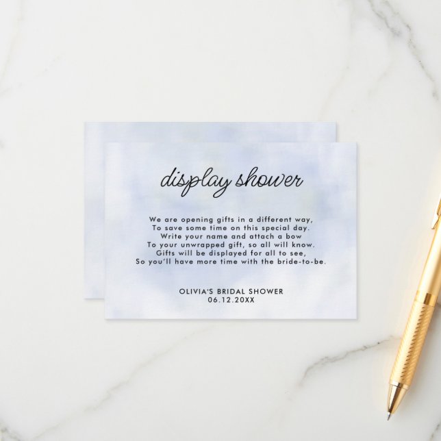 Cloud 9 Blue Display Bridal Shower Enclosure Card (Front/Back In Situ)