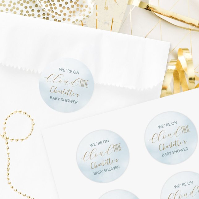 Cloud 9 Celestial Blue Baby Shower Classic Round Sticker (Cloud 9 Celestial Blue Baby Shower Classic Round Sticker ©Susanne Sachers - Sunny Mind 🌞)