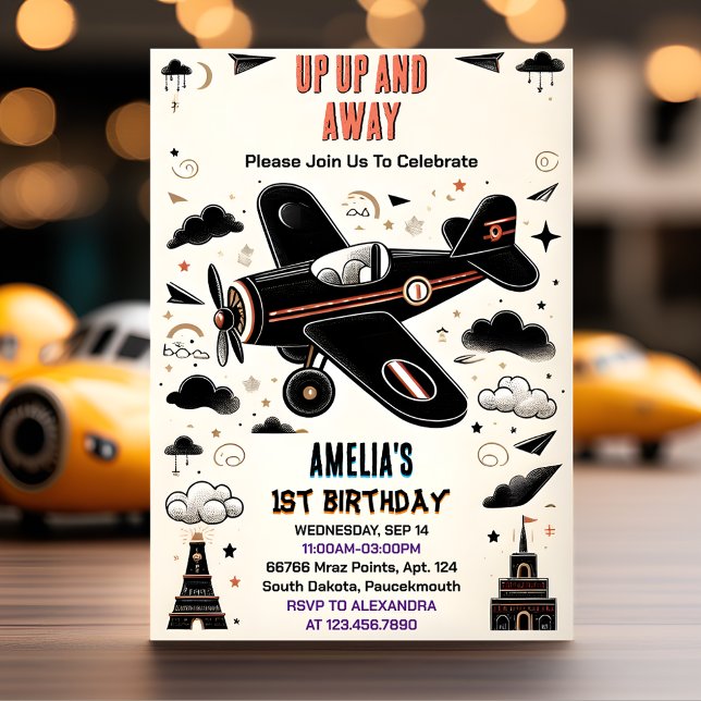 Cloud 9 Fly Cute Sky Joy Airplane 1st Birthday Invitation (Creator Uploaded)