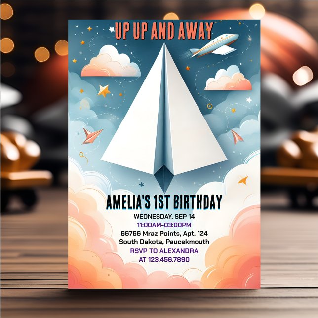 Cloud 9 Fly Kids Sky Joy Airplane 1st Birthday Invitation (Creator Uploaded)