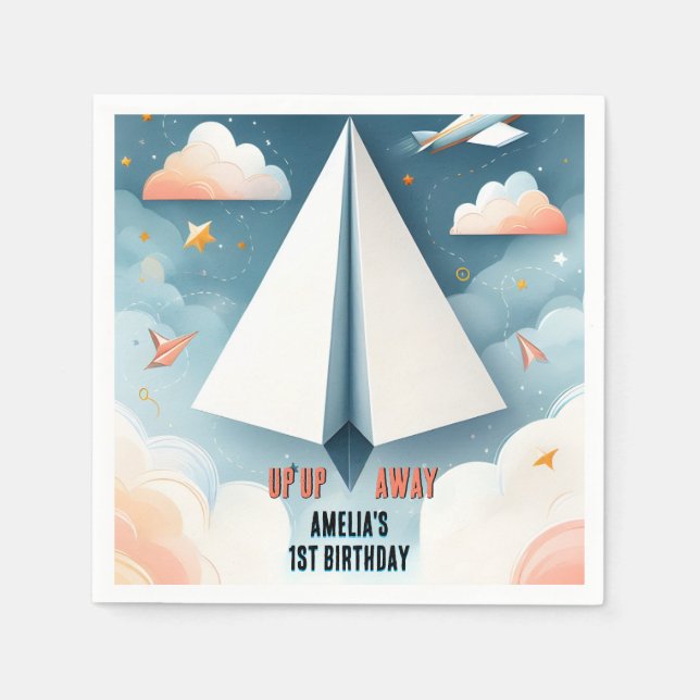 Cloud 9 Fly Kids Sky Joy Airplane 1st Birthday Napkin (Front)