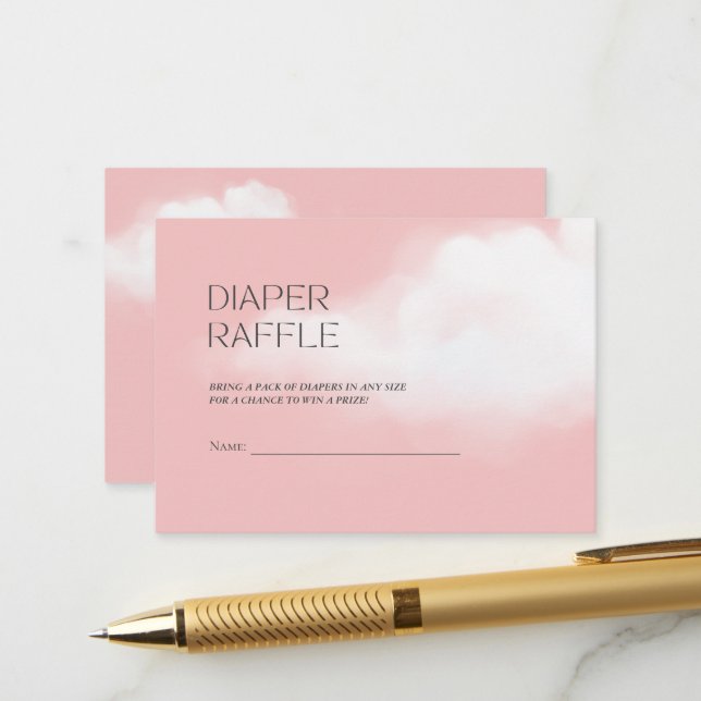 Cloud 9 Girl Pink Baby Shower Diaper Raffle Enclosure Card (Front/Back In Situ)
