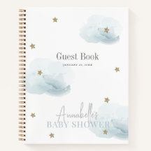 Cloud 9 Gold Stars Blue Boy Baby Shower Guest Book