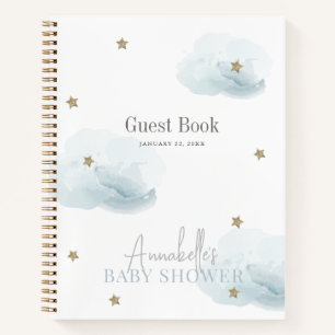 Cloud 9 Gold Stars Blue Boy Baby Shower Guest Book