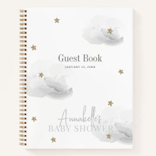 Cloud 9 Gold Stars Grey Baby Shower Guest Book
