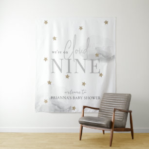 Cloud 9 Gold Stars Grey Baby Shower Welcome Tapestry