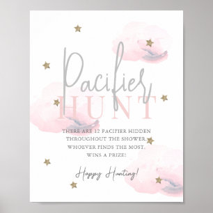 Cloud 9 Gold Stars Pink Baby Shower Pacifier Hunt Poster