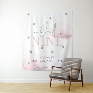 Cloud 9 Gold Stars Pink Baby Shower Welcome Tapestry