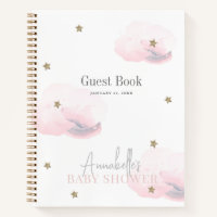 Cloud 9 Gold Stars Pink Gir Baby Shower Guest Book