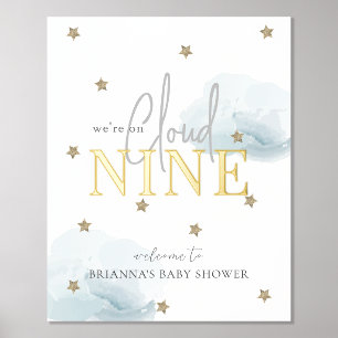 Cloud 9 Gold Stars Watercolor Baby Shower Welcome Foil Prints