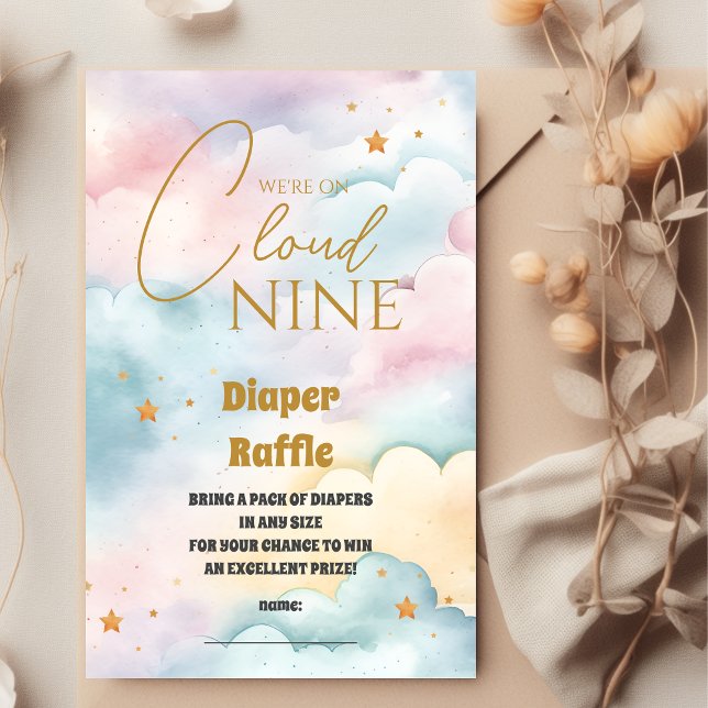 Cloud 9 Gold Stars Watercolor Diapper Raffle Enclosure Card (Creator Uploaded)