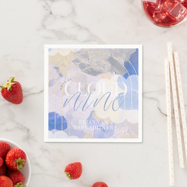 Cloud 9 Gouache Paint Brush Stroke Baby Shower Napkin (Insitu)
