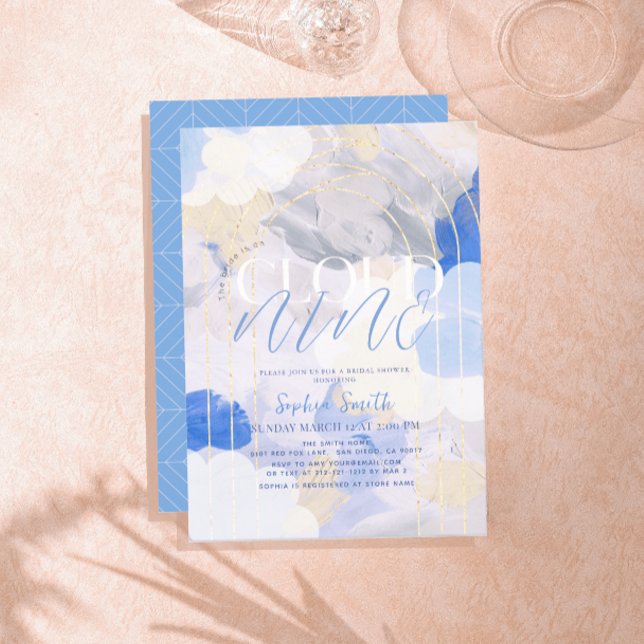 Cloud 9 Gouache Paint Brush Stroke Bridal Shower Invitation (Creator Uploaded)