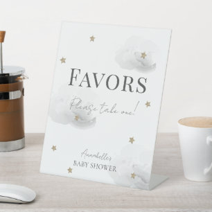 Cloud 9 Grey Clouds & Stars Baby Shower Favours Pedestal Sign