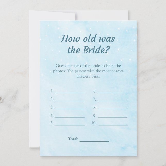 Cloud 9 How old was the Bride Shower Game Card (Front)