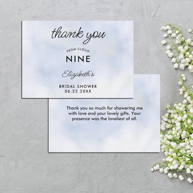 Cloud 9 Pastel Blue Elegant Classy Bridal Shower Thank You Card (cloud 9 bridal shower thank you card elegant modern pastel blue simple minimalist calligraphy clouds)