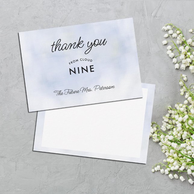 Cloud 9 Pastel Blue Elegant Simple Bridal Shower Thank You Card (cloud 9 bridal shower thank you card with hand written message simple modern elegant classy pastel )