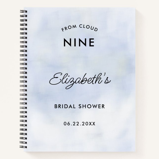 Cloud 9 Pastel Blue Sky Bridal Shower Gift List Notebook (Front)