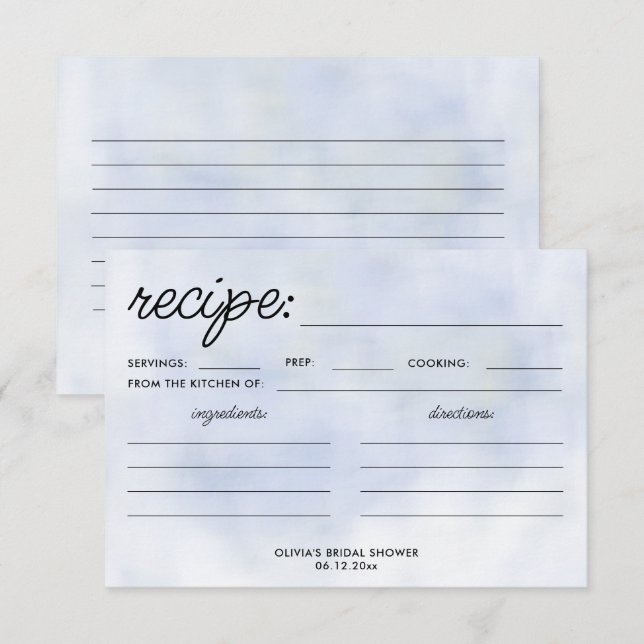 Cloud 9 Pastel Blue Sky Bridal Shower Recipe Card (Front/Back)