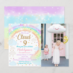 Cloud 9 Photo Invitation Rainbow 9th Birthday