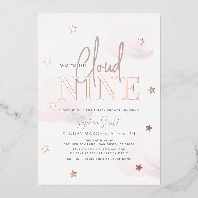 Cloud 9 Pink Clouds Watercolor Girl Baby Shower (Front)