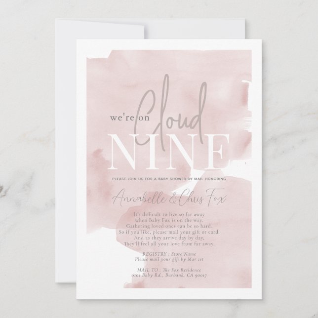Cloud 9 Pink Sky Girl Baby Shower by Mail Invitation (Front)