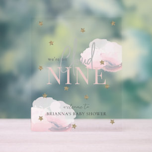 Cloud 9 Stars Pink Watercolor Baby Shower Welcome Acrylic Sign