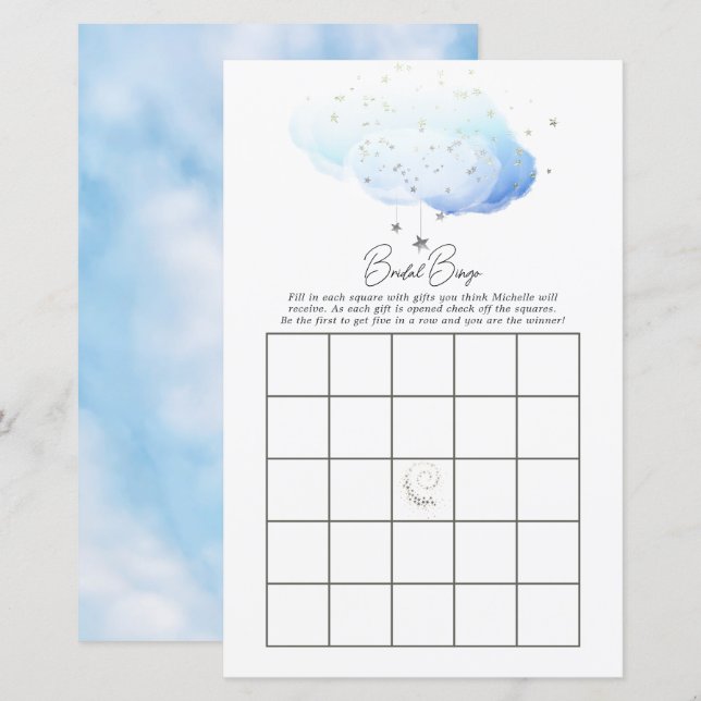 Cloud 9 Watercolor Bridal Shower Bingo (Front/Back)