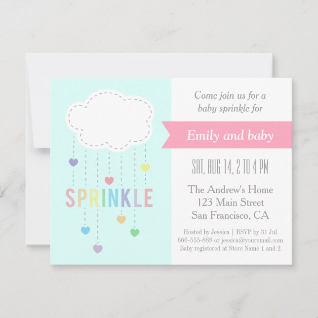 Cloud and Hearts Baby Sprinkle Shower Invitations (Front)