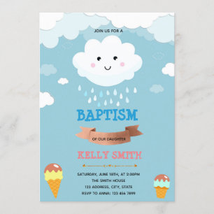 Cloud and icecream baptism theme Invitation