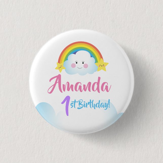 Cloud and Rainbow Children Birthday party 1 Inch Round Button (Front)